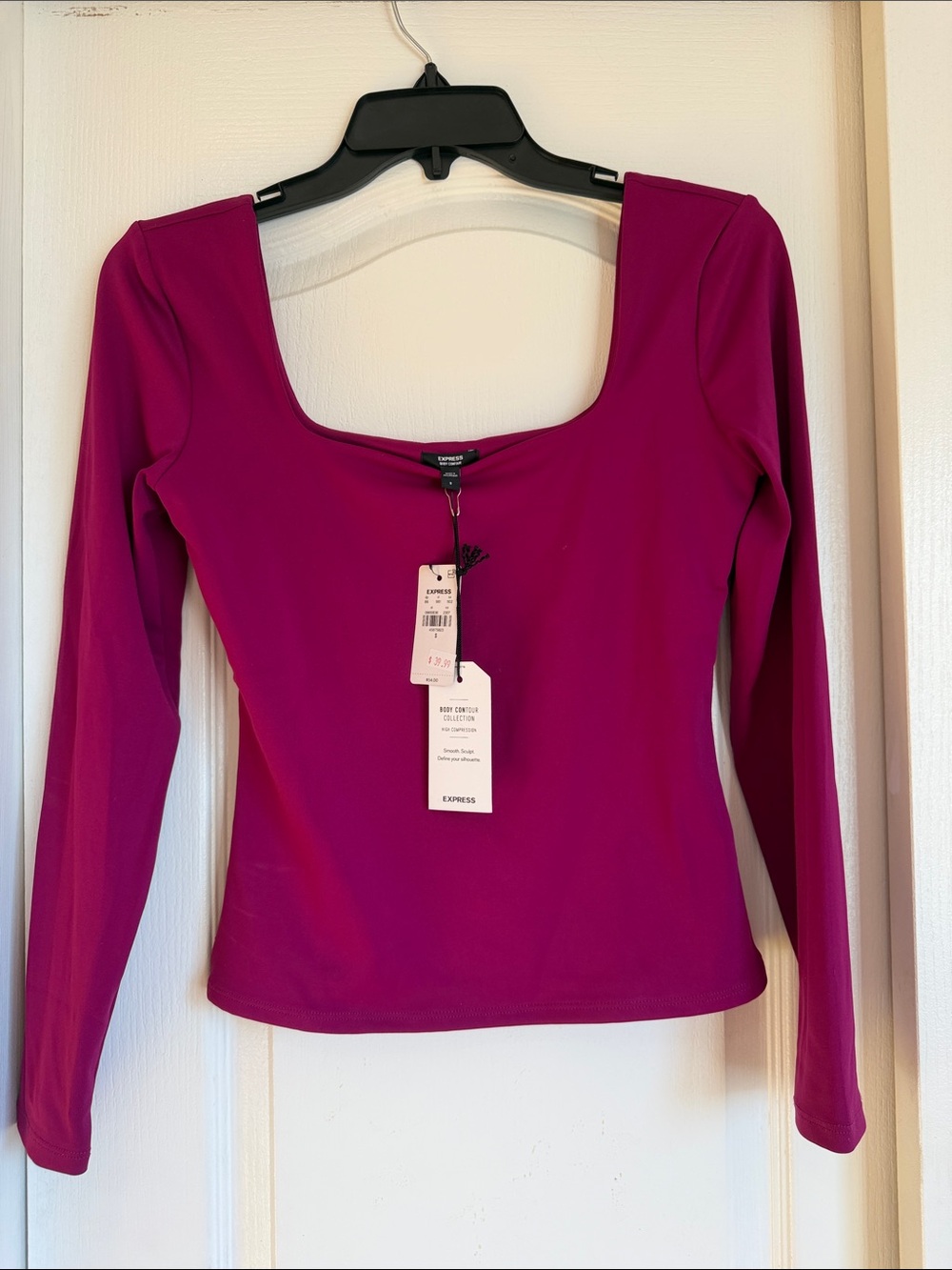 Express Long Sleeve Square Neck Top - Fuchsia